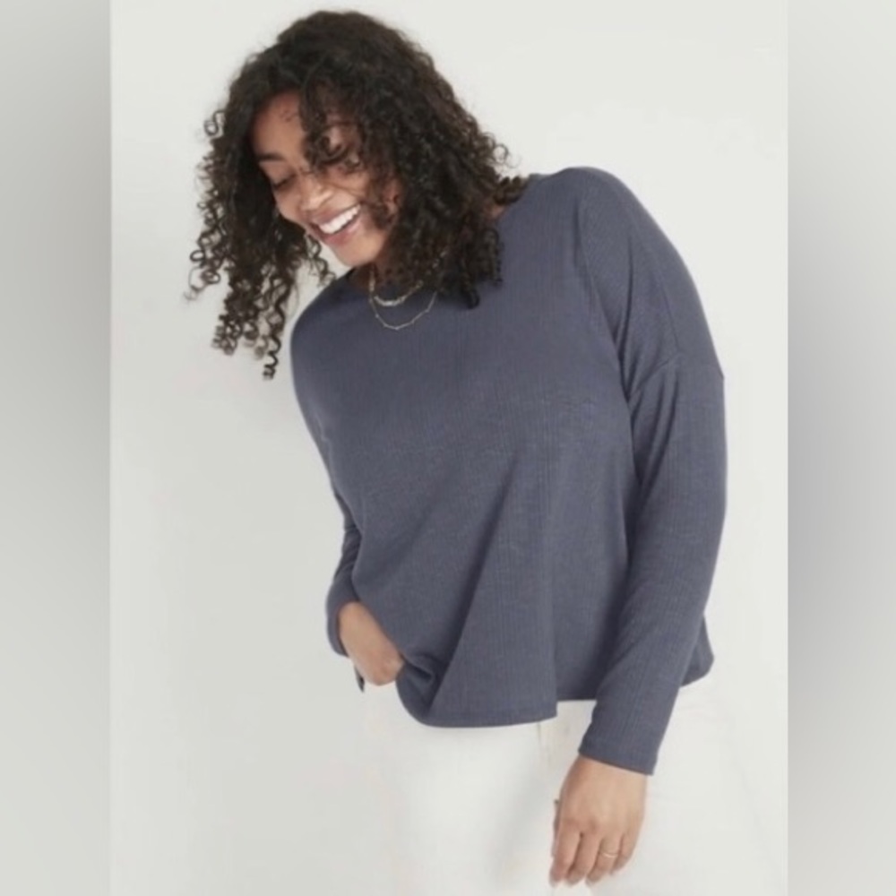 NWT OLD NAVY Luxe Blue Slub Knit Ribbed Long Sleeved Shirt Size XL